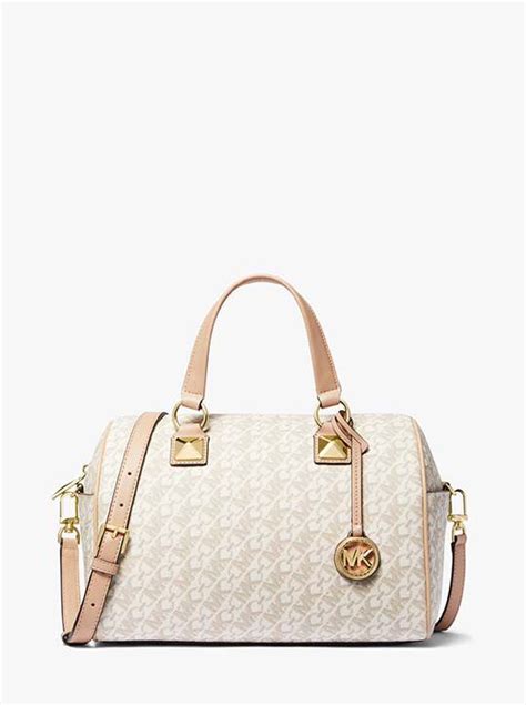 michael kors grayson medium satchel handbag in vanilla pod cream|Grayson Medium Empire Signature Logo Satchel .